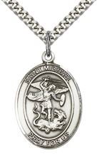 STERLING SILVER ST MICHAEL PENDANT ON A CHAIN - 1" x 3/4"